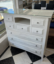 Load image into Gallery viewer, 1030 - Large wooden chest of drawers with glass on top! (112cm x 50cm, 117cm high)
