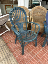 Load image into Gallery viewer, 1144 - Three blue bamboo chairs with cushion. 30 each.
