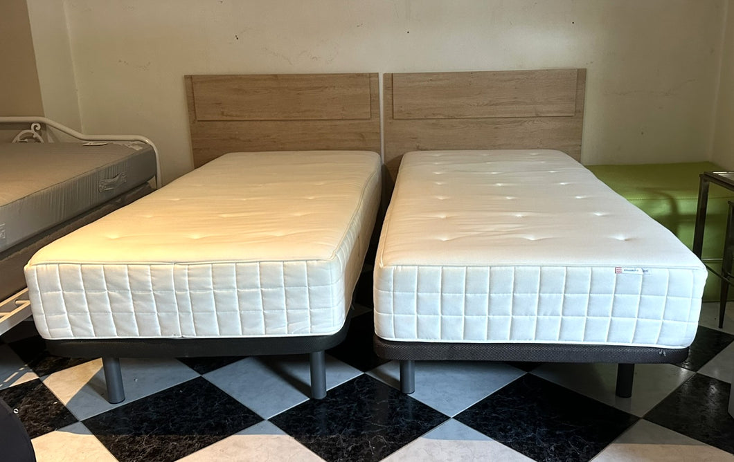 1034 - Two single complete beds (mattress + base, 90cm x 200cm) In very good condition!  395€ with headboards (Ref#1080) 495€