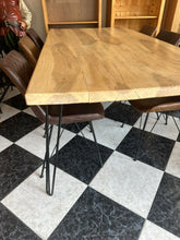 Load image into Gallery viewer, 1002 - High quality HEAVY wooden dining table (215cm x 107cm) + 6 chairs! All in very good condition!
