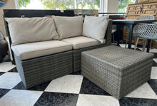 Load image into Gallery viewer, 1008 - Small rattan sofa suite. The sofa comes in two parts, so could be used as two chairs + table) (3 modules, each module about 70x70cm)
