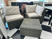 Load image into Gallery viewer, 1008 - Small rattan sofa suite. The sofa comes in two parts, so could be used as two chairs + table) (3 modules, each module about 70x70cm)
