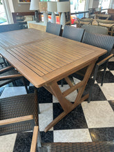 Cargar imagen en el visor de la galería, 1001 - Large teak table (Extendible!!) + 8 chairs! In good condition!! (180cm x 100cm, extended: 240cm x 100cm)
