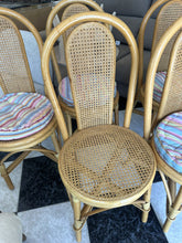 Load image into Gallery viewer, 1077 - Set of 6 bamboo chairs with cushions, in very good condition. 195€for all 6!
