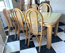 Load image into Gallery viewer, 1020 - Dining table with thick glass top (181cm x 83cm) + 6 chairs + cushions!
