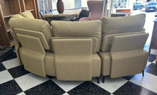 Load image into Gallery viewer, 1003 - Lovely high quality (from &quot;FAMA&quot;) curved sofa in very good condition, as new! Mustard yellow fabric! A must see! (does not looks as nice on the photo as in the shop) (Sides: 190cm and 220cm)
