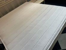 Load image into Gallery viewer, 1124 - Super king iron bed frame + mattress (180cm x 200cm, nice and clean!) + 2 bedside tables.

