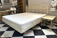 Load image into Gallery viewer, 1124 - Super king iron bed frame + mattress (180cm x 200cm, nice and clean!) + 2 bedside tables.
