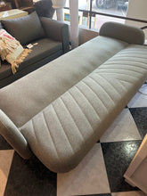 Load image into Gallery viewer, 1030 - Grey fabric clic clac BED sofa (210cm) (Bed: 190cm x 105cm) with pillows.
