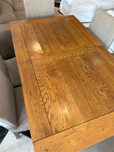 Load image into Gallery viewer, 1003 - Solid wooden EXTENDIBLE dining table + 6 fabric chairs.  (150cm x 90cm, when not extended)
