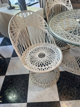 Load image into Gallery viewer, 1007 - Round glass top table (90cm across) + 4 chairs with cushions.
