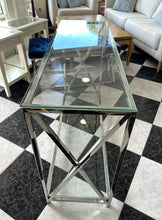 Load image into Gallery viewer, 1013 - Good quality chrome / glass console table (40cm x 120cm, 72cm high).
