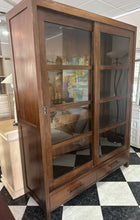 Load image into Gallery viewer, 1002 - Large solid teak cabinet with sliding glass doors (150cm x 50cm, 200cm high)
