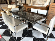 Cargar imagen en el visor de la galería, 1000 - Very high quality marble dining table (180cm x 90cm) + 6 dIning chairs. This set is fantastic, but does not really do justice on the photos. A must see! In very good condition!
