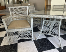Load image into Gallery viewer, 1004 - Rattan dining table (147cm x 86cm) 6 chairs + cushions.
