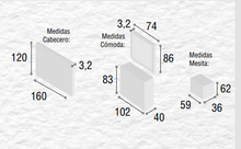 Cargar imagen en el visor de la galería, MW &quot;Set no. 12&quot; - 5 -piece wooden set - Chest of drawers (102cm x 40cm, 83cm high) + mirror (100cm x 80cm) + headboard (160cm wide, 120cm high)+ 2 x bedsides (59cm x 36cm, 62cm high)
