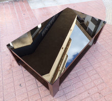 Cargar imagen en el visor de la galería, 1133 - Black glass and brown wooden high quality heavy rectangular coffee table. (120cm x 70cm, 40cm high)
