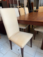 Cargar imagen en el visor de la galería, 1053 - Heavy rustic table (100cm x 200cm) with 4 light beige fabric chairs + 4 white fabric chairs.
