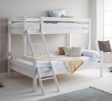 Load image into Gallery viewer, MW &quot;Triple sleeper&quot; - 495€ without mattresses. 850€ with mattresses. Assembly and delivery free!  Mattress sizes: Top 90cm x 200cm. Bottom 135/140cm x 200cm. Outer (frame) measurements: 150cm (+ 34cm for ladder) x 210cm.
